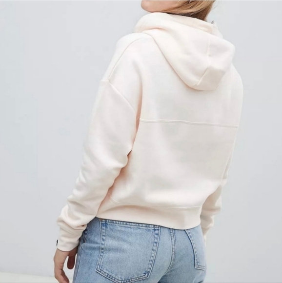 Nike Rally Pink Metallic Swoosh Graphic Logo Crop Pullover Hooded Sweatshirt - Picture 3 of 9